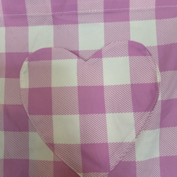 NWOT Sugar Thrillz pink heart plaid gingham flower button details Small - Picture 3 of 9